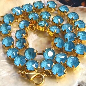 Dark Teal Crystal Necklace 14k Gold Plated or Brass - New